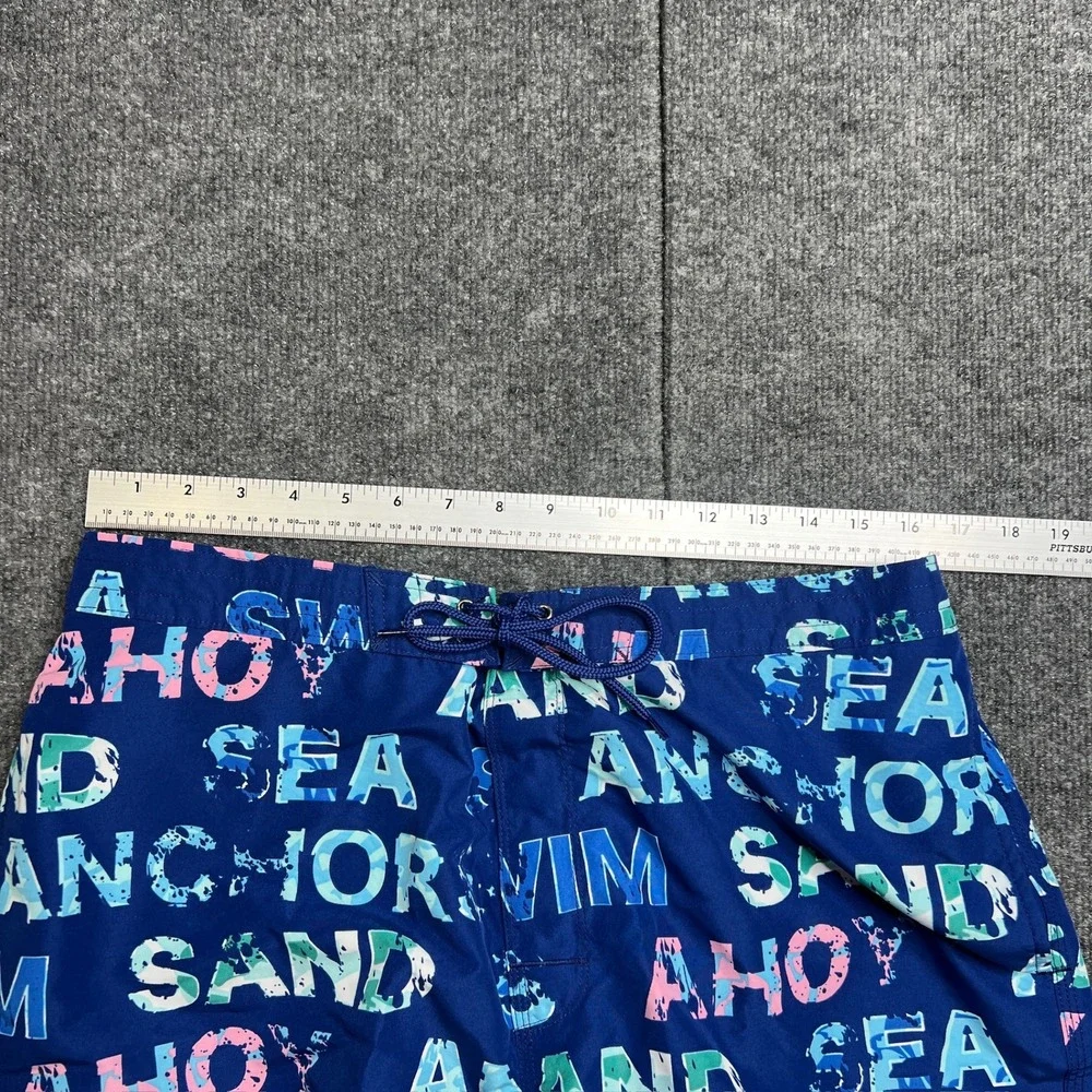 Brooks Brothers Mens Large Blue Nautical Word Board Shorts Swim Trunks 100056286